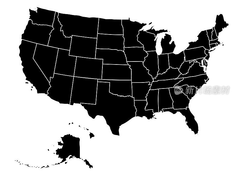 有每个州边界的美国地图。