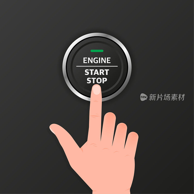 发动机启动停止按钮。汽车仪表板元素。
