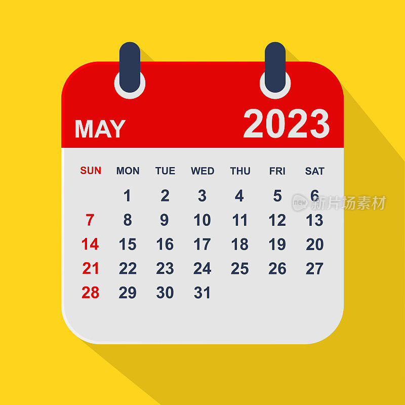 2023年5月月历叶。一周从周日开始。业务矢量图