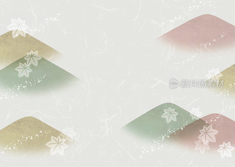 日本雾山和日本枫叶水彩图案
