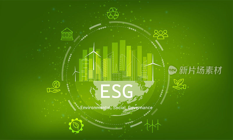 环境、社会和治理(ESG)。可持续经营理念。绿色背景矢量设计。