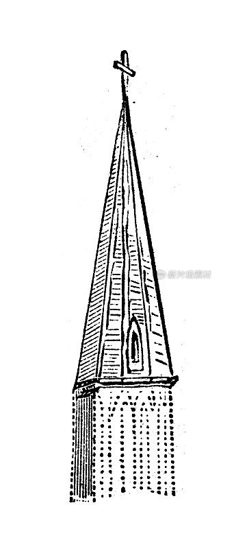 古玩雕刻插图:教堂塔