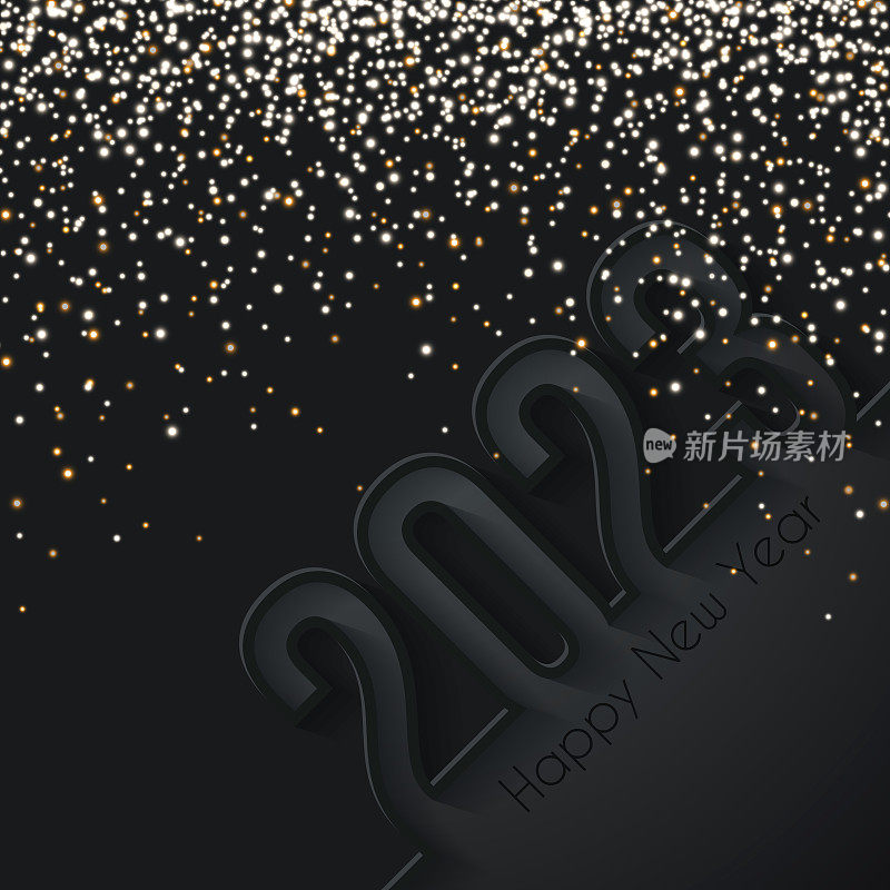2023年新年快乐,金色闪光-黑色背景