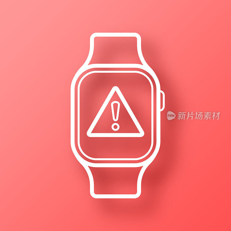 带有危险警告的智能手表。图标在红色背景与阴影