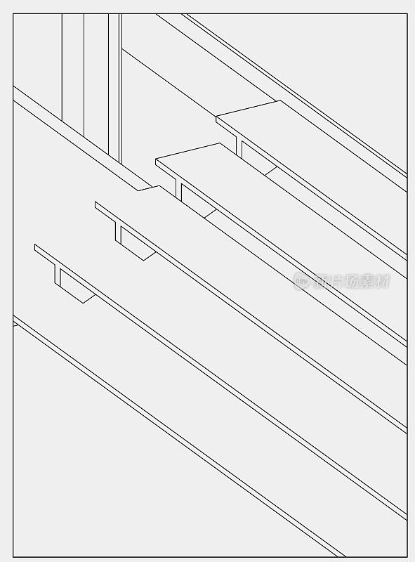 抽象黑白几何线条楼梯图案背景