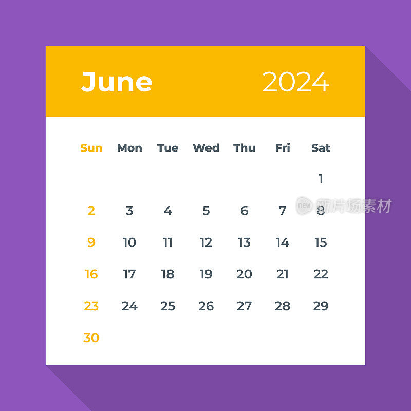 2024年6月――日历叶子。矢量图