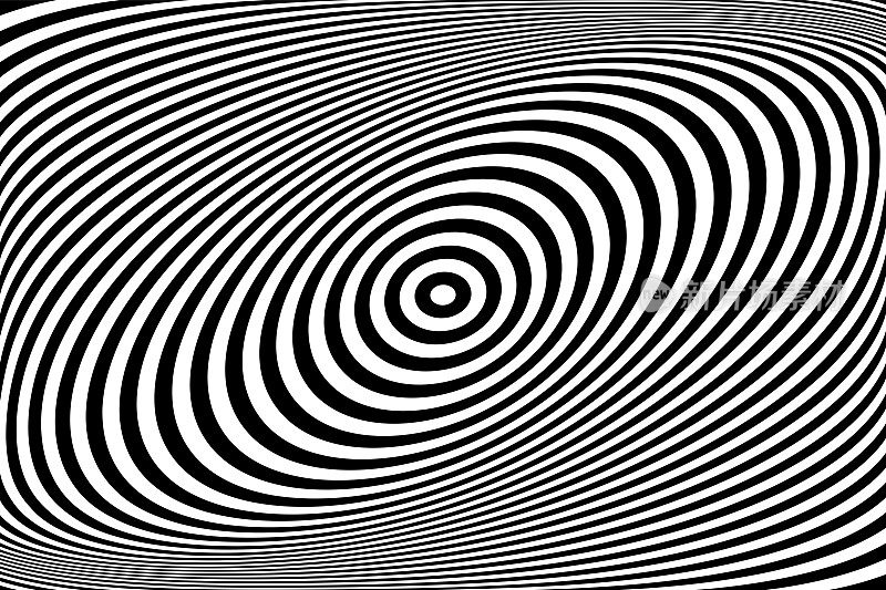 抽象欧普艺术条纹图案中的旋转运动与三维错觉。
