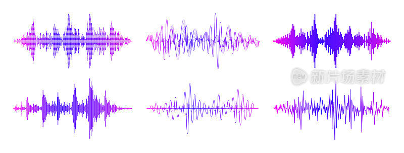 声波矢量集。波作为音频均衡器隔离的背景。音频技术。脉冲音乐波形