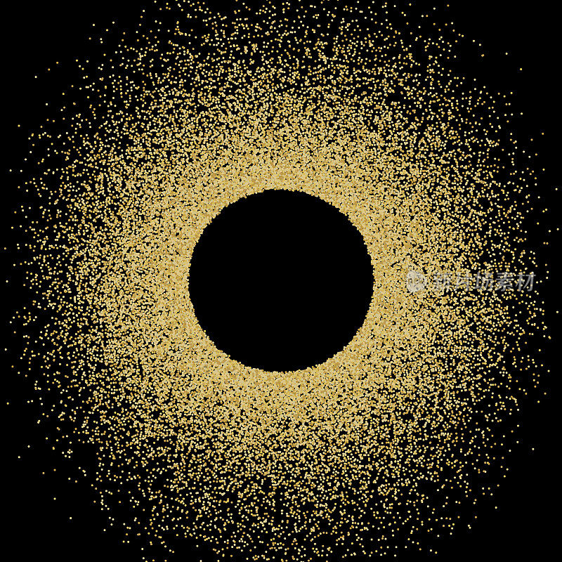 金色颗粒喷在圆形复制空间周围