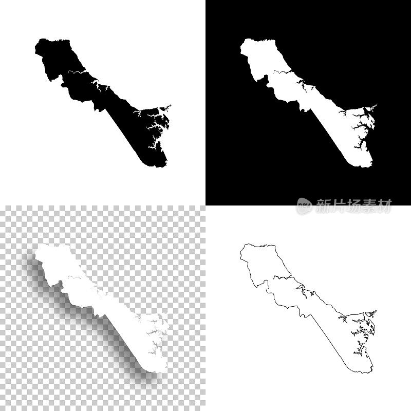 约克县，弗吉尼亚州。设计地图。空白，白色和黑色背景