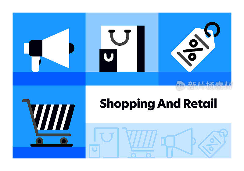 购物和零售线图标集和横幅设计。