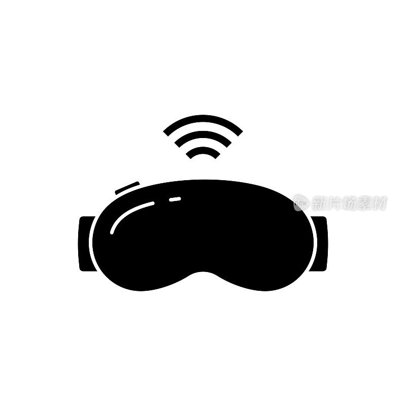 VR耳机坚实的图标设计在一个白色的背景。这个黑色的平面图标适用于信息图表、网页、移动应用程序、UI、UX和GUI设计。