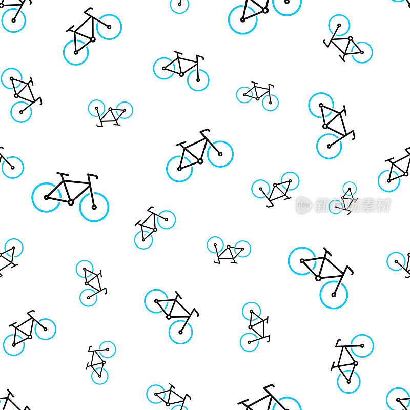 自行车。无缝模式。白色背景上的线条图标
