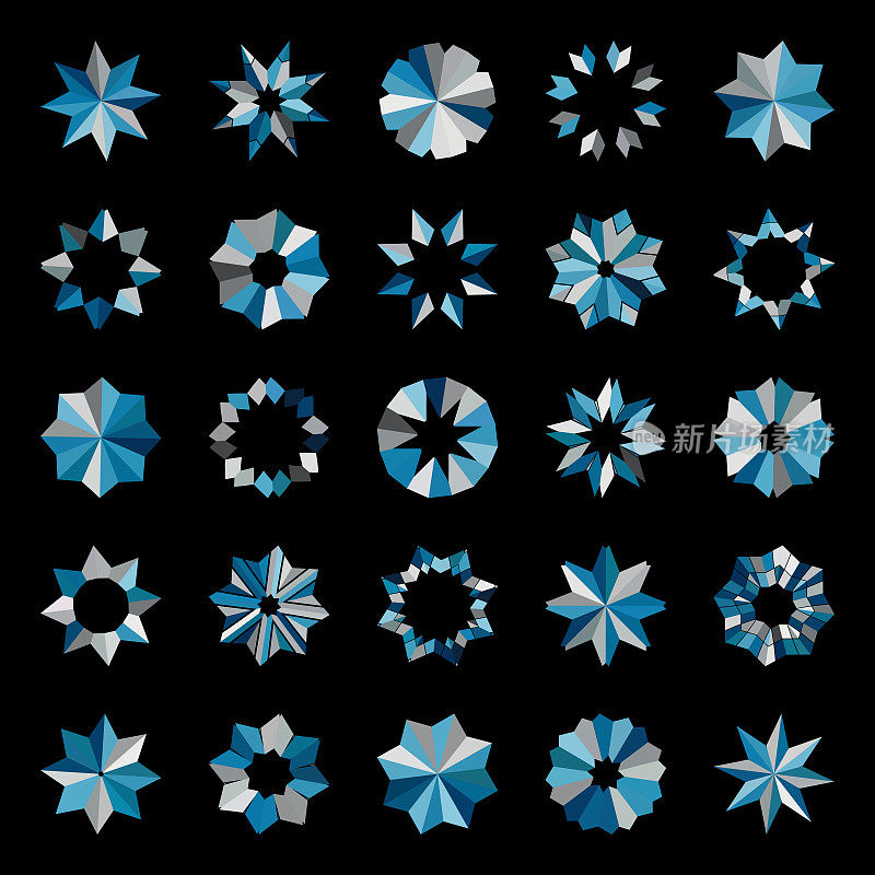 抽象的马赛克雪花图案图标按钮收集设计