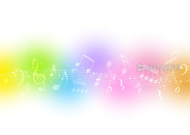 音乐音符和彩色水彩背景