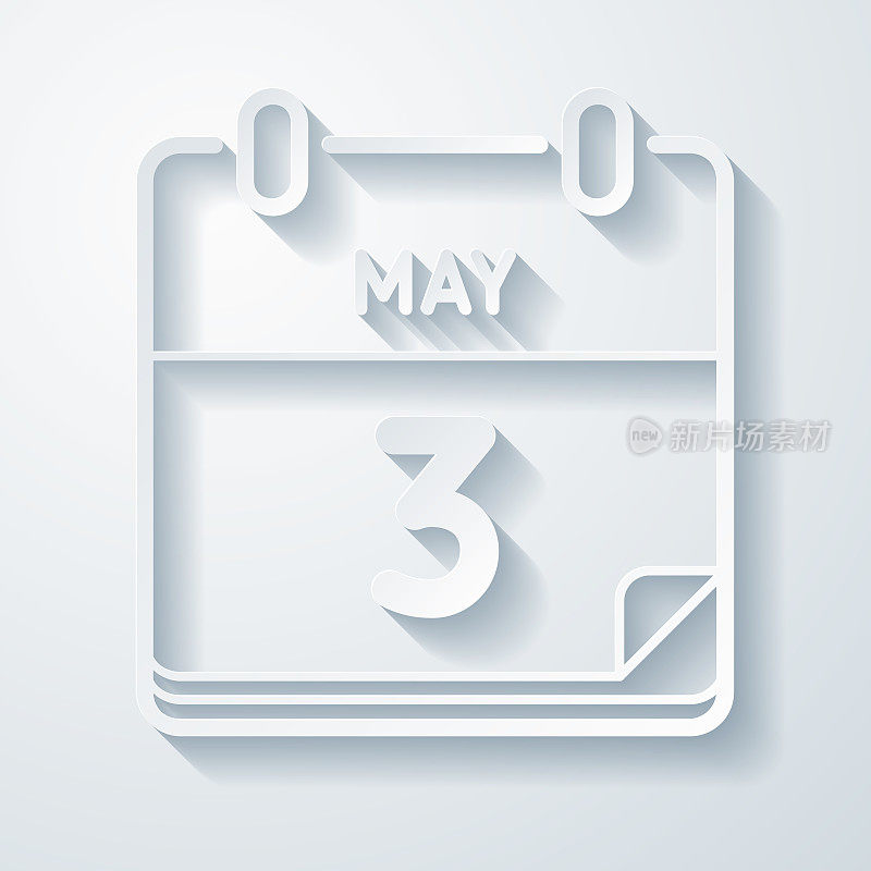 5月3日。在空白背景上具有剪纸效果的图标