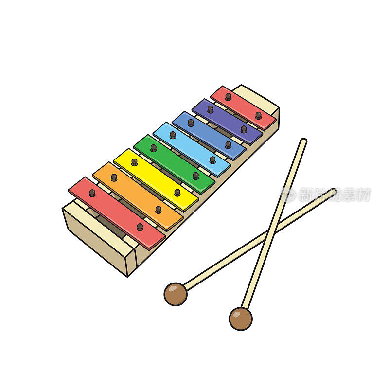 矢量插图的儿童字母着色书页与概述剪贴画艺术到彩色玩具木琴