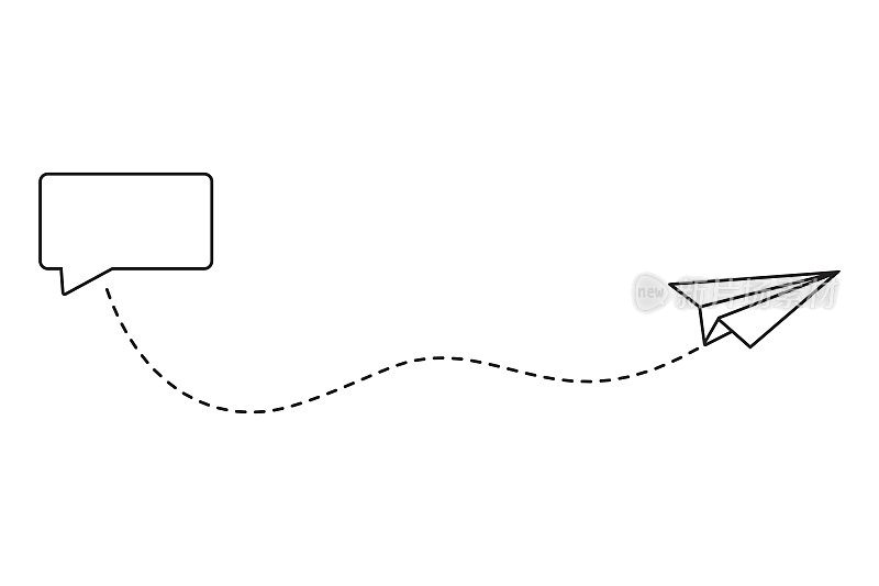 纸飞机与虚线，折纸飞机，旅行符号，矢量插图