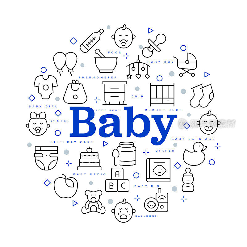 婴儿的概念。矢量设计与图标和关键字。