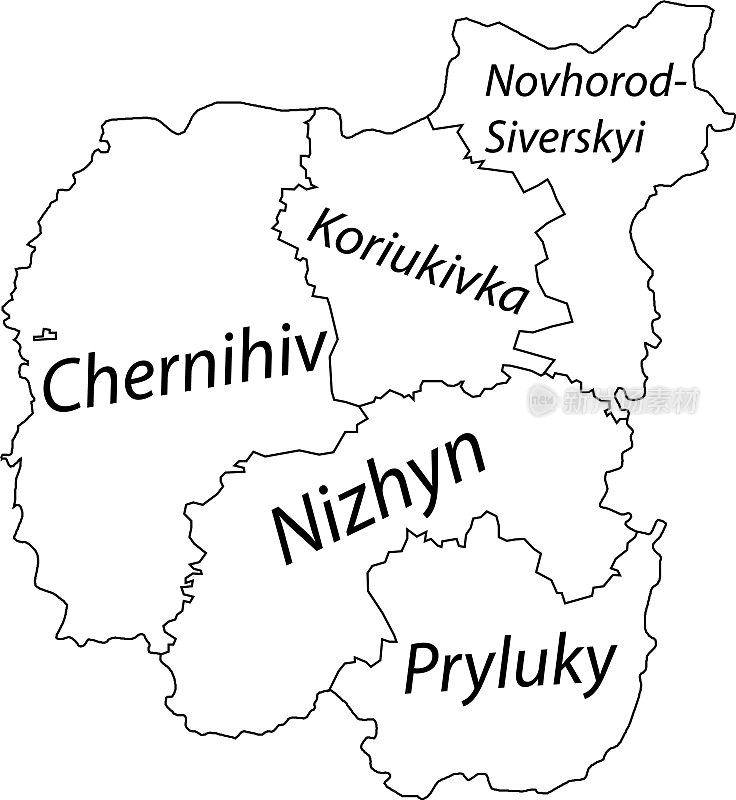 乌克兰切尔尼hiv州的白色标记地图