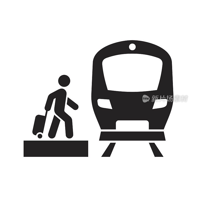 火车站图标。平台。乘客。旅行。