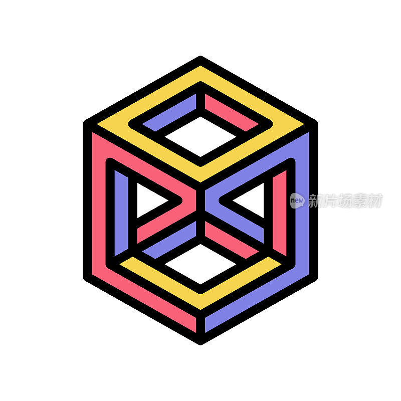 立方体不可能的几何形状颜色图标矢量插图