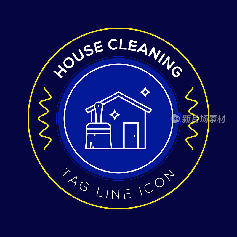 房屋清洁圈徽章，现代标志矢量图标设计线条风格