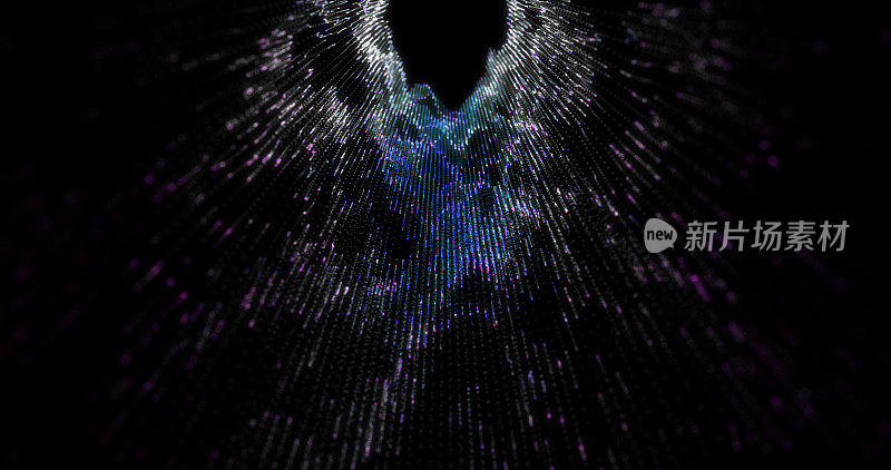 暗发光的紫色明亮闪亮的隧道高能脉冲粒子和线条背景抽象