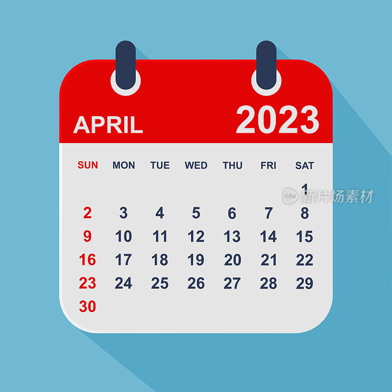 2023年4月月历叶。一周从周日开始。业务矢量图