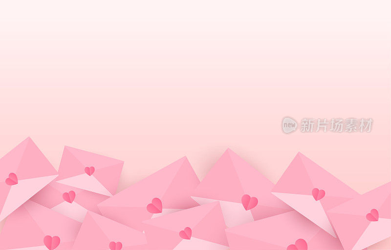 剪纸甜美的粉红色信封。用复制空间设计情人节或爱情节的背景概念。矢量给一对恋人寄了一封信