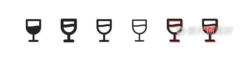 酒精图标。葡萄酒时间，干邑，香槟，烈酒，新年，假日，生日。庆祝活动的概念。矢量线图标的业务和广告