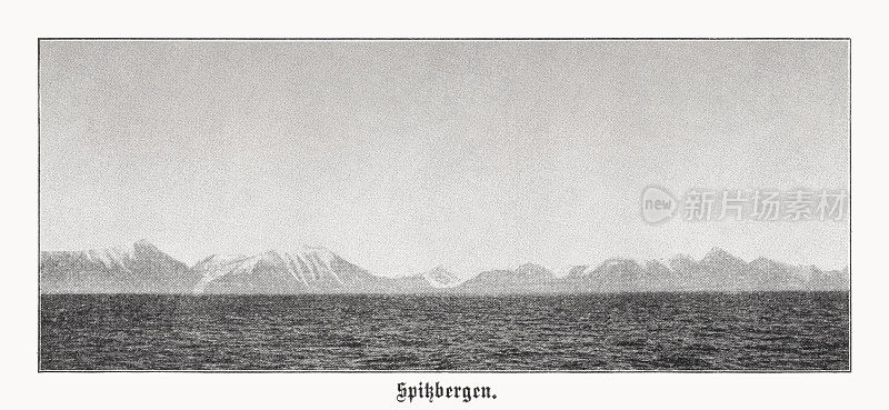 挪威斯匹次卑尔根岛(斯瓦尔巴群岛)海岸景观，半色调印刷，1899年出版