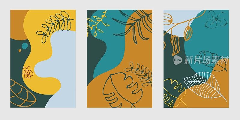 集现代花卉矢量彩色粉彩抽象背景