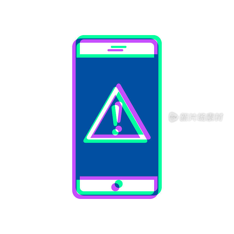 带有危险警告注意的智能手机。图标与两种颜色叠加在白色背景上