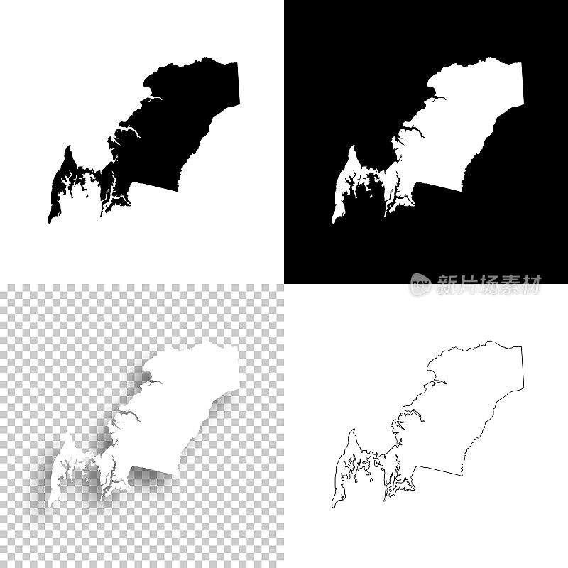 安妮女王县，马里兰州。设计地图。空白，白色和黑色背景
