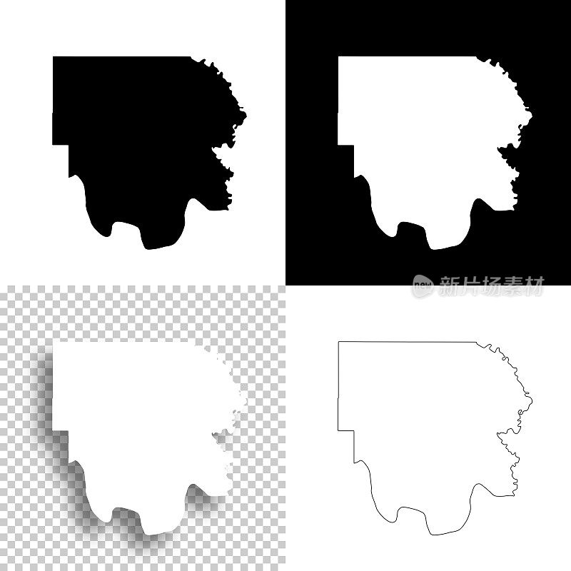 马歇尔县，俄克拉荷马州。设计地图。空白，白色和黑色背景
