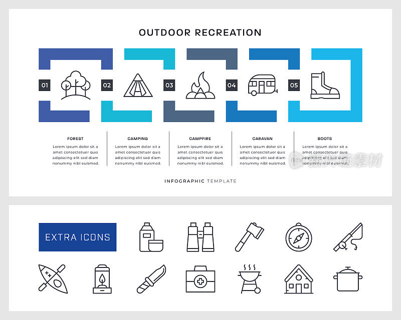 户外娱乐信息图表模板和线条图标