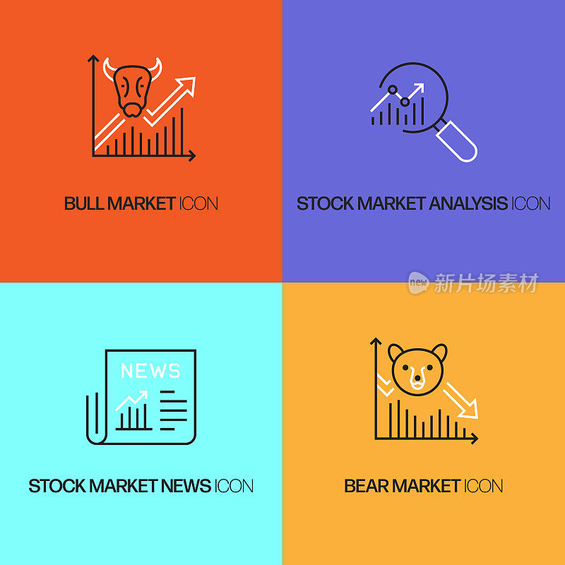 投资相关的矢量线图标。轮廓符号集合