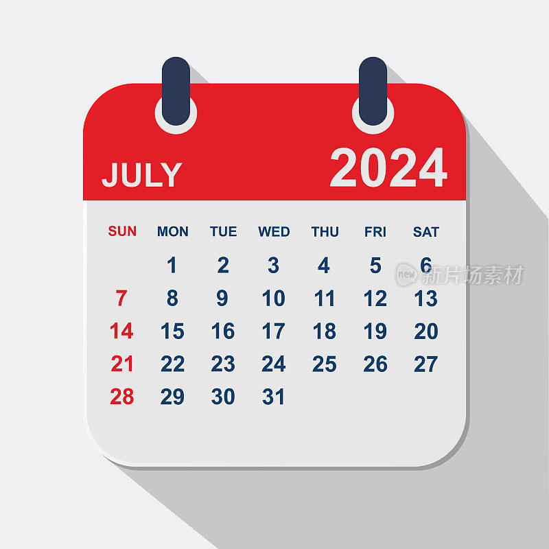 2024年7月。日历规划设计模板。一周从周日开始。业务矢量图