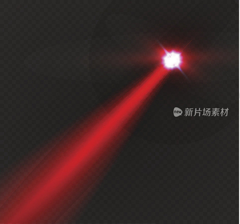 摘要红色激光束。透明孤立的黑色背景。矢量插图。照明的效果。泛光灯定向