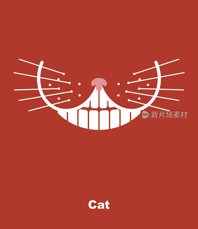 红色背景上的猫笑了。矢量插图。