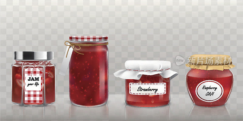 集合向量玻璃罐与果酱在一个现实的风格