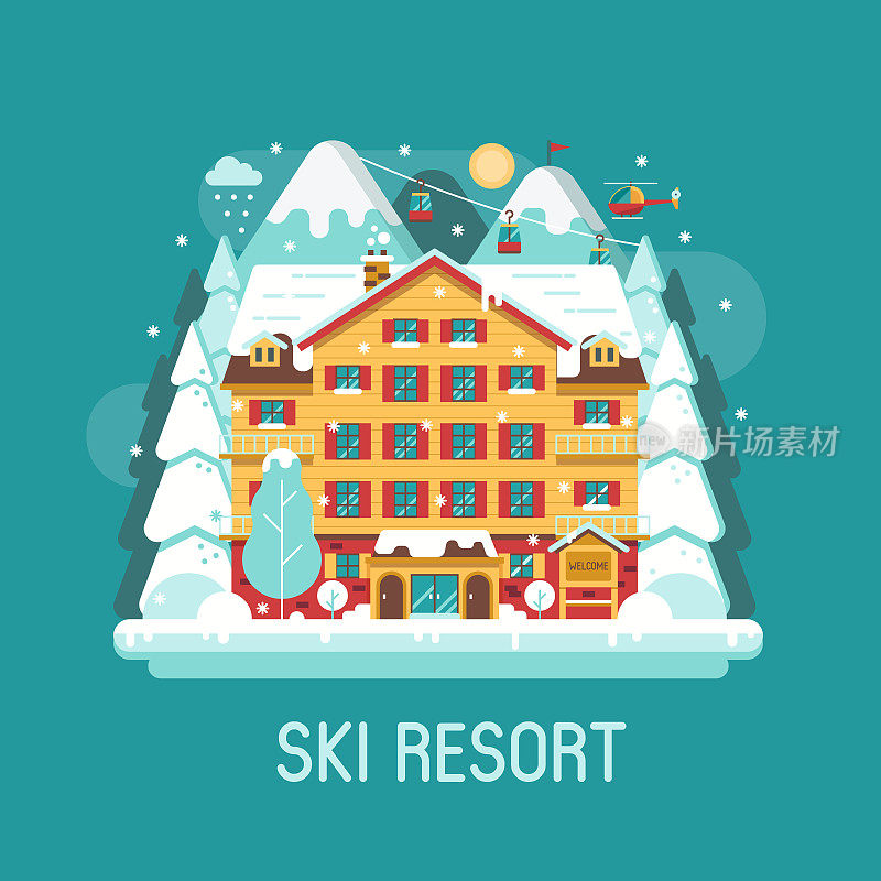 冬季滑雪胜地平坦景观
