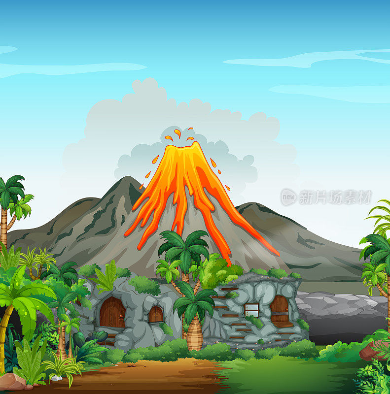 火山和窑洞的场景