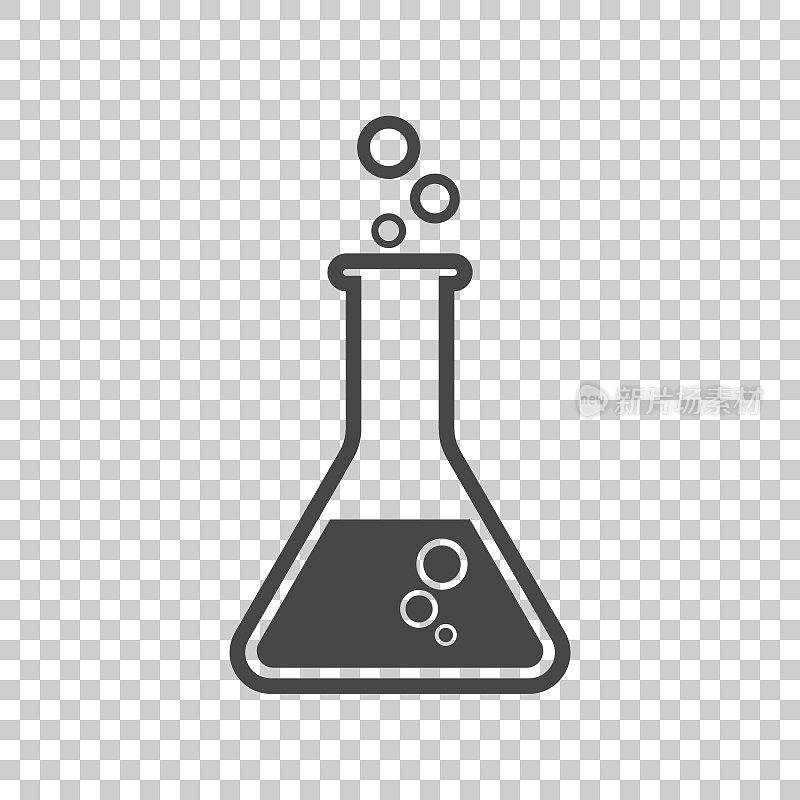 化学试管象形图标。化学实验室设备隔离在隔离的背景上。用于科学实验的实验烧瓶。时髦的现代向量符号。简单的平面插图