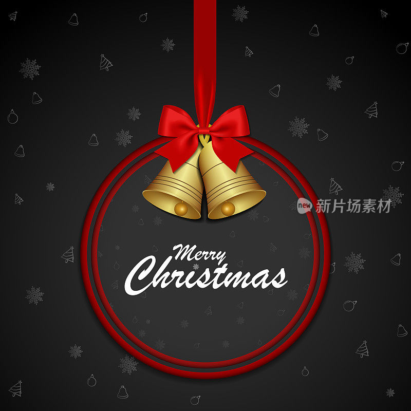 圣诞概念背景丝带蝴蝶结，铃铛和圣诞图标
