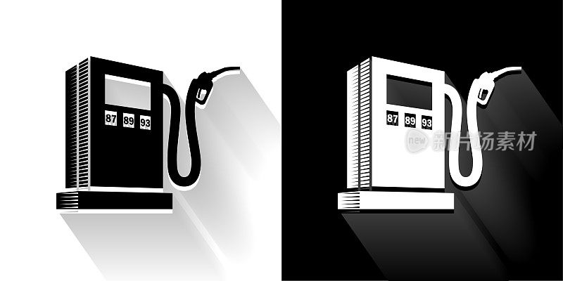 油泵黑色和白色图标与长影子