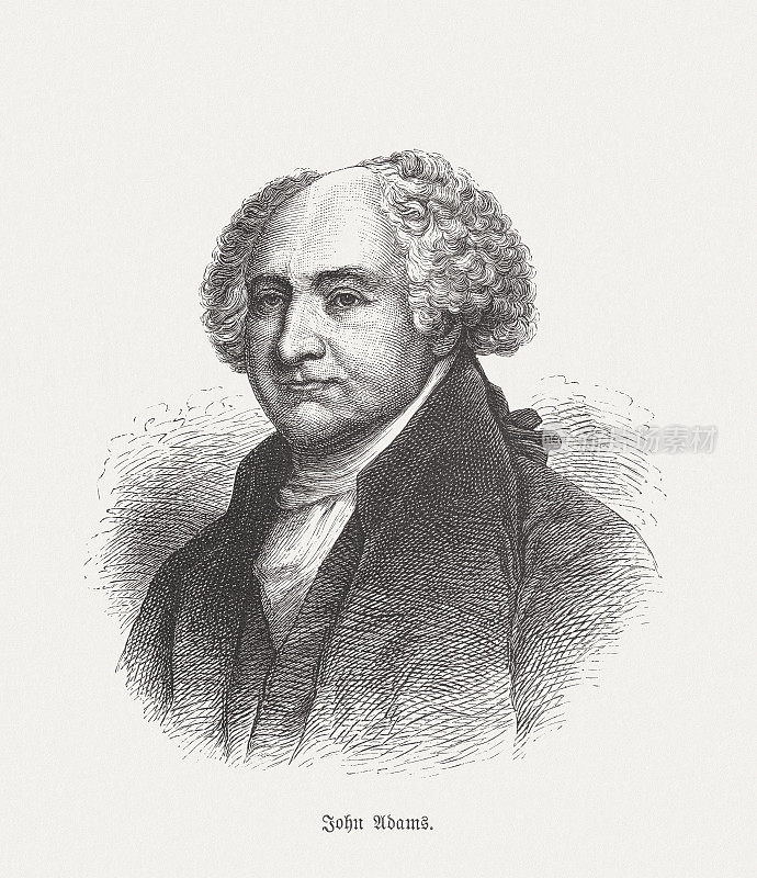 约翰・亚当斯(1735-1826)，美国第二任总统，木版画，1893年出版