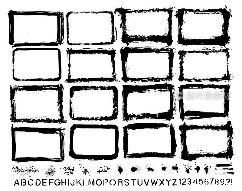 矢量手绘纹理边界和油漆喷溅集:艺术家自己的收藏