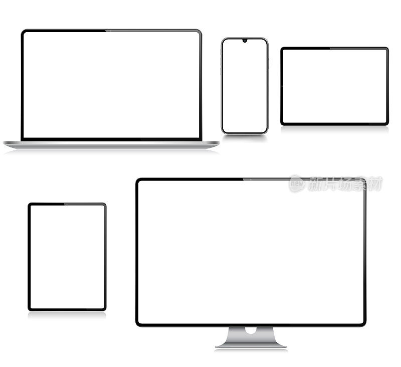 采购产品现实矢量数字平板电脑,手机,智能手机,笔记本电脑和电脑显示器。现代数码设备